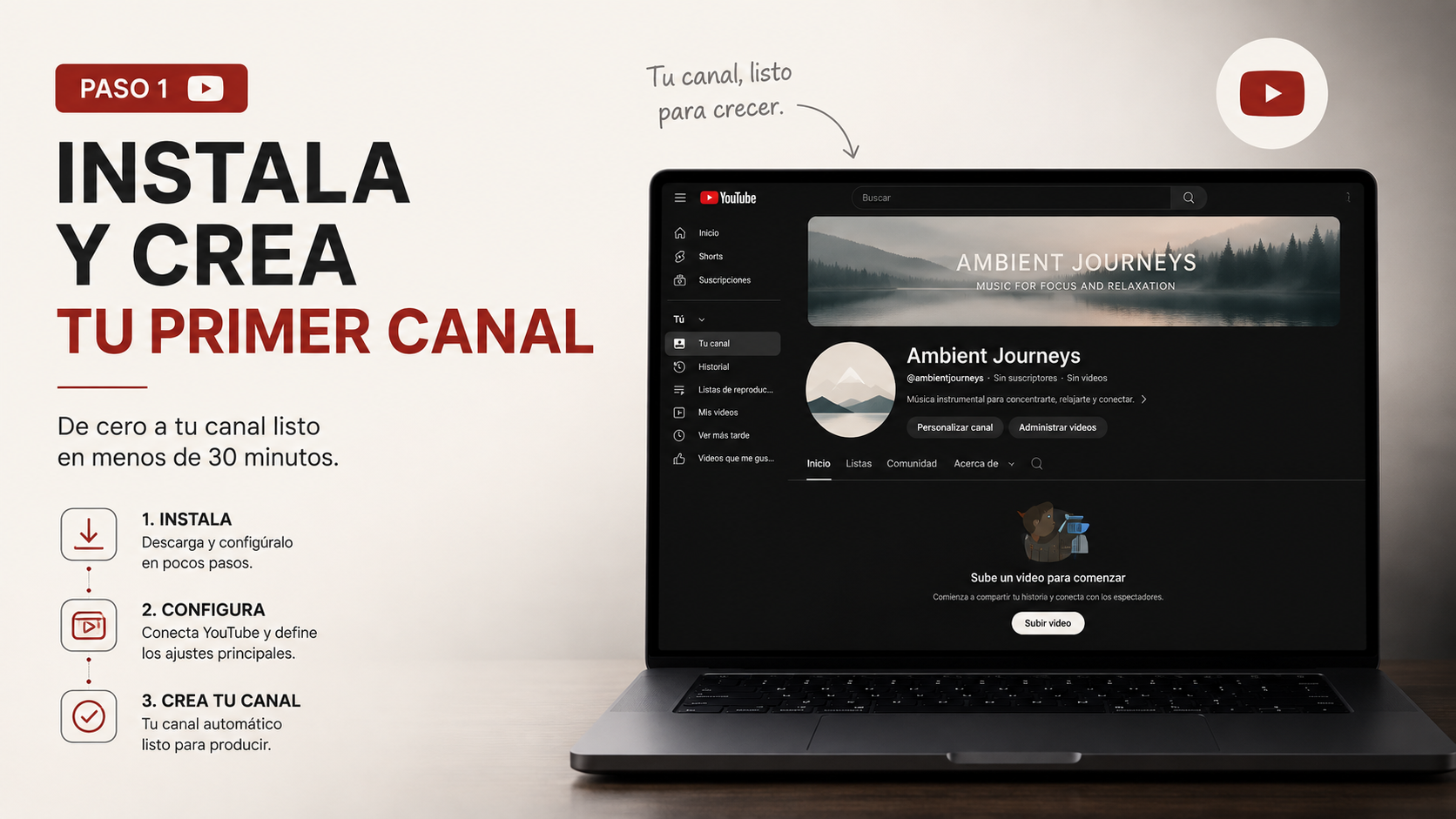 Paso 1: instala el sistema y crea la identidad de tu primer canal musical de YouTube